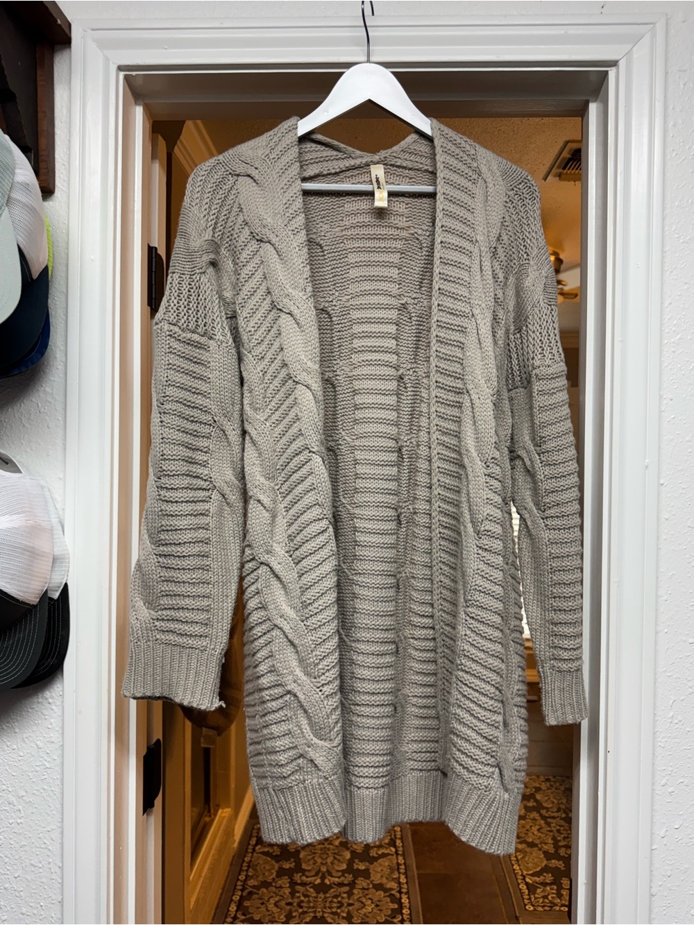 LARA Cable-Knit Open Front Cardigan - Taupe